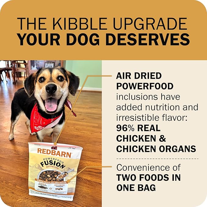 Redbarn Powerfood Fusion Air Dried Kibble Blend – Whole Grain Sky Chicken Recipe – Made in USA Dry Dog Food for All Lifestages with Superfoods, Prebiotics, Postbiotics - 20lb Bag