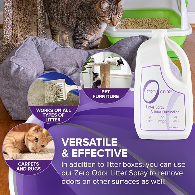 Zero Odor Litter Odor Eliminator, Cat Litter Box Deodorizer, Pet Safe Formula for All Litter Types, Refill, 64 oz