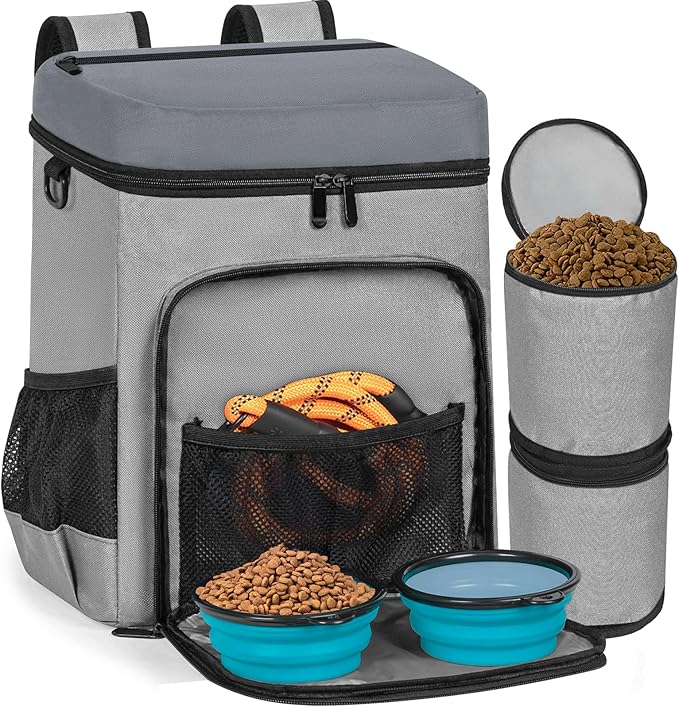ANILD Dog Travel Bag Backpack, Flight-Ready TSA-Approved Dog Travel Bag with 2 Leak-Proof Food Canisters, 5 Foldable Silicone Bowls, Multi-Compartment Organizer for Hiking, Camping, Dog Mom Essentials