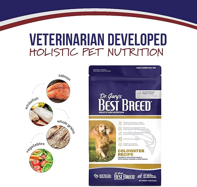 Dr. Gary's Best Breed Coldwater Recipe Slow-Cooked in USA, Natural Dry Dog Food for All Breeds and Sizes, 26lbs.