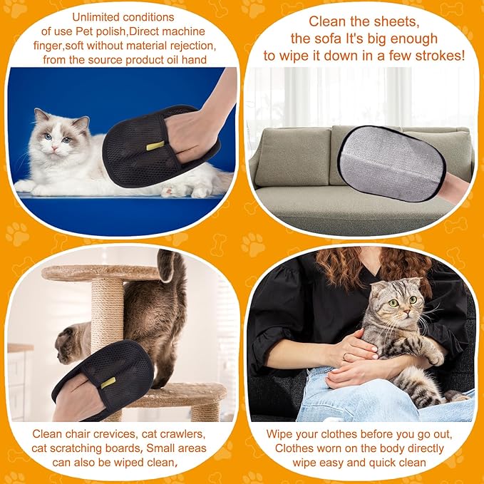 Pet Hair Removal Gloves for Cats and Dogs, Pet Hair Electrostatic Magic Brush Gloves, Efficient Pet Grooming Hair Remover Tools for Carpet, Couch, Laundry, Car Seat (2pcs, Black)