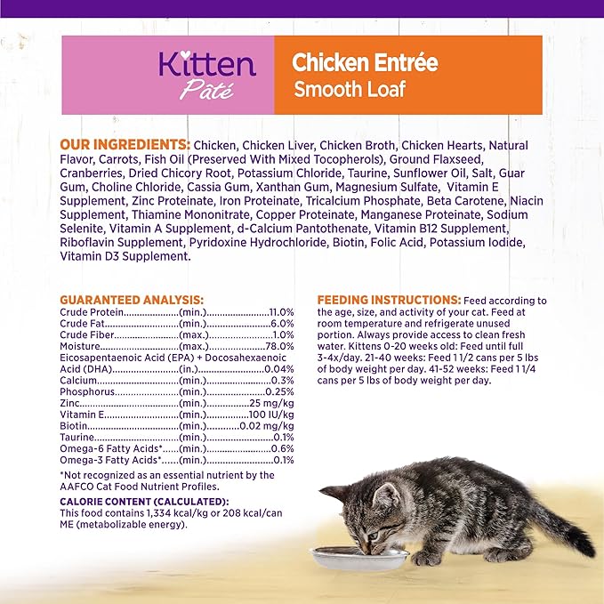 Wellness Complete Health Pate Kitten Canned Wet Cat Food, Natural, Protein Rich, Grain Free, Chicken Entrée Recipe, 5.5 oz, Pack of 24 Cans