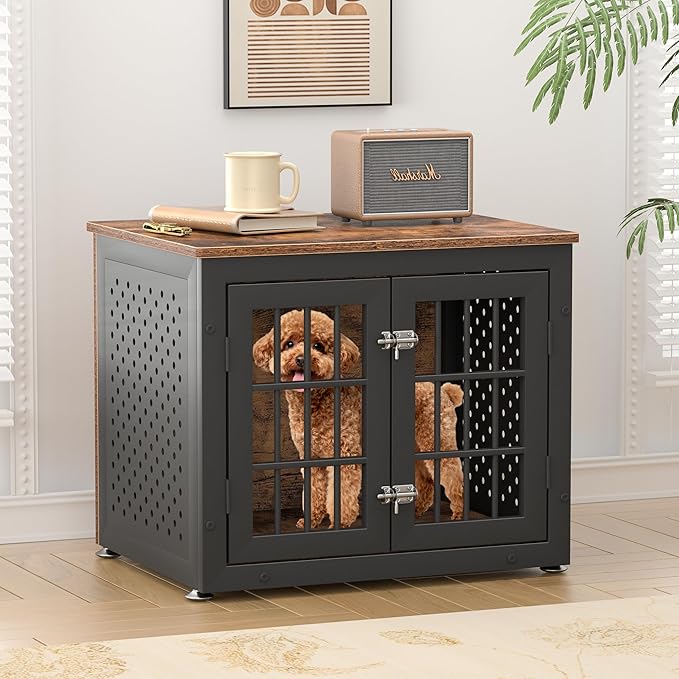 rehomerance 26" Heavy Duty Dog Crate Furniture for Small Dogs, Metal Kennel for High Anxiety Dogs, Chew Proof Pet Cage Indoor, Decorative Dog Kennel End Table