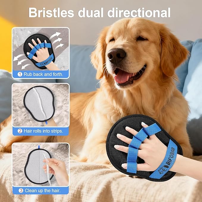 Newly Upgraded Pet Hair Removal Glove for Cats & Dogs,Reusable Electrostatic Pet Hair Gloves,Pet Hair Remover Tool for Clothing, Couch, Carpet, Car Seat (Blue)