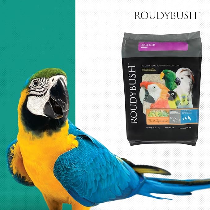 Roudybush Breeder Food for Overweight Breeding Birds - Scientifically Formulated Bird Feed - Bird Food Pellets w/ Corn, Wheat, Soy & More - Nutritious & Safe Feed for Birds (Crumble, 25lb)