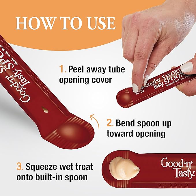 Good ‘n’ Tasty Savory Spoonables with Real Tuna, Chicken & Duck, 6 Count Tube, Triple Flavor Squeezable Lickable Wet Treats for Cats with Built-in Spoon for Less Mess (Pack of 2)