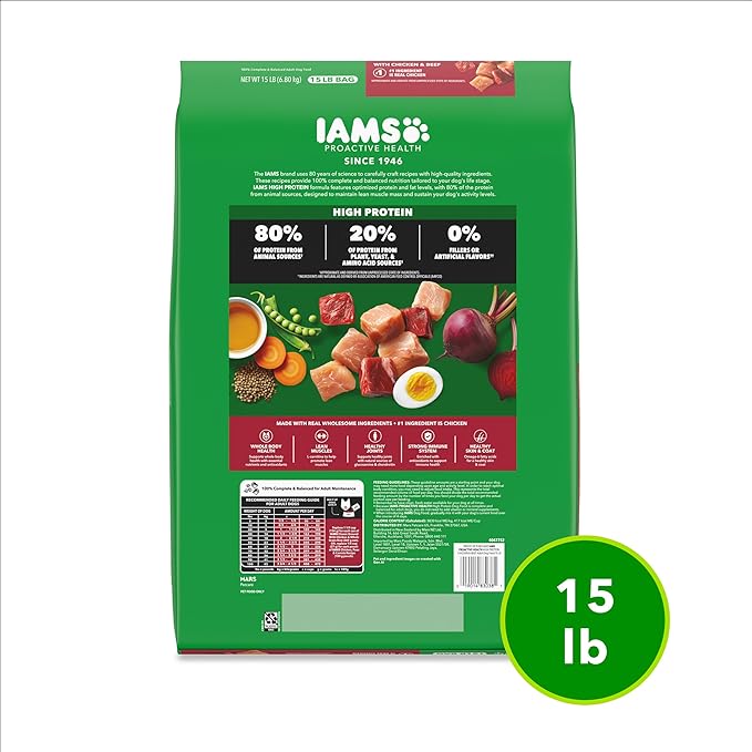 IAMS Proactive Health High Protein Dry Dog Food with Chicken & Beef, 15 lb. Bag