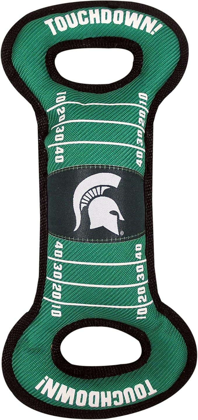 NCAA Football Field Dog Toy with Squeaker. - Michigan State Spartans - for Tug, Toss, and Fetch. - Tough& Durable PET Toy