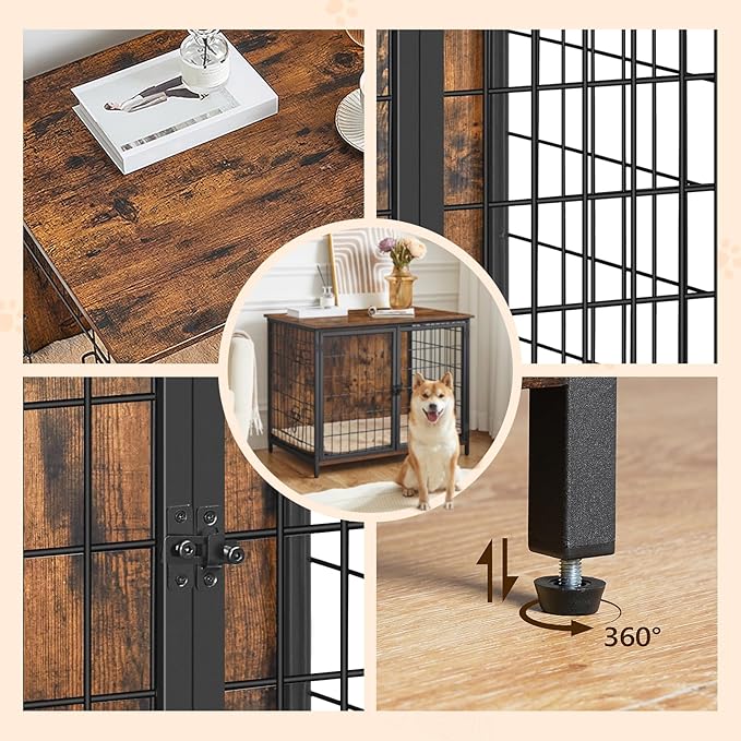 MAHANCRIS Dog Crate Furniture with Cushion, Wooden Dog Kennel with Double Doors, Heavy Duty Dog Cage for Small/Medium/Large Dogs, Indoor Dog House End Table, 31.5" L, Rustic Brown DCHR0701Z1