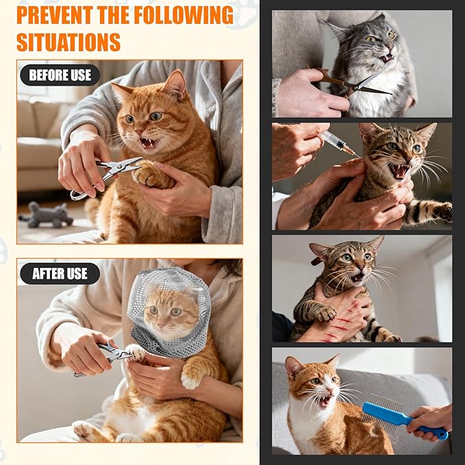 Adjustable Cat Muzzle for Grooming, Breathable Cat Pet Head Cover with Transparent Anti-Bite Bubble Mask Helmet for Nail Trimming Bathing & Vet Visits (S Size)