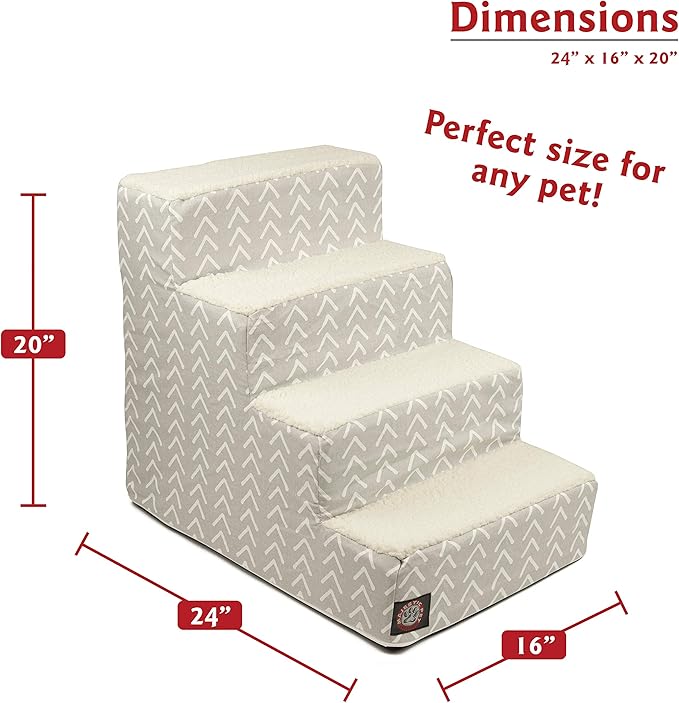 Majestic Pet Portable Pet Stairs | Soft Sherpa Steps Foam Feeling | Steps for Dogs & Cats | Dog & Cat Ramp | Indoor Only | Max Weight: up to 250 Lbs, 4 Step, Boho Arrow Light Gray