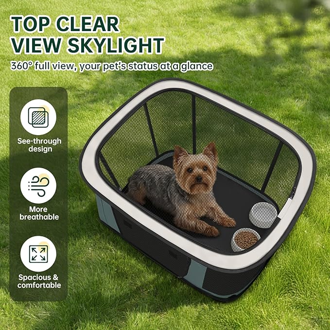 Siedihit Dog Cat Playpen Crate with Washable Pee Pad, Reinforced Durable Dog Cage, Portable Foldable Pet Kennel with Breathable Visibility (Grey, Small)
