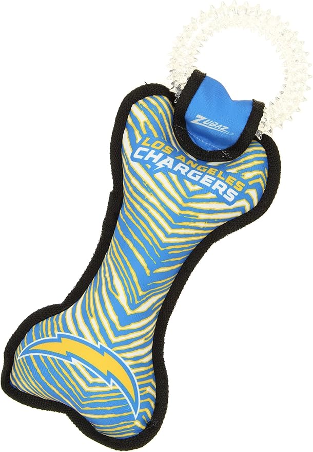 Zubaz NFL Team Logos and Colors Ring Tug Toy with Squeaker for Dogs, Los Angeles Chargers