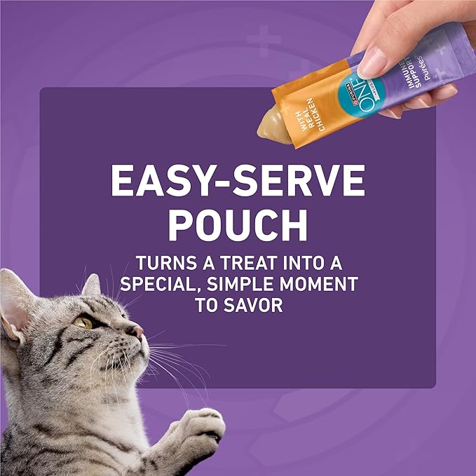Purina ONE Plus Immune Support Purees with Real Chicken Lickable Cat Treats - 1.4 oz (Pack of 24)