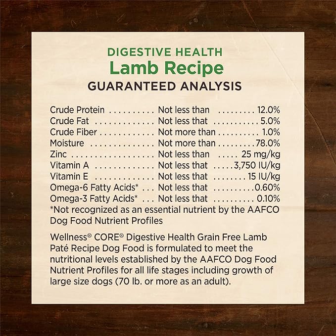 Wellness CORE Digestive Health Pate Adult Canned Wet Dog Food, Grain Free, Sensitive Stomach, Natural, Lamb Recipe, 13 oz, Pack of 12 Cans