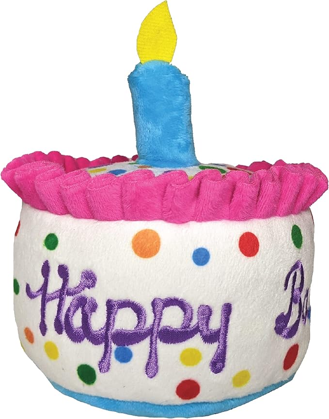 Huxley & Kent Funny Dog Toy w/Squeaker – Power Plush Squeaky Dog Toys for Small, Medium & Large Dogs – Soft Stuffed Animal for Indoor Play & Fetch - Happy Barkday Cake, Large