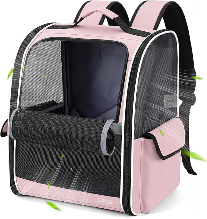 Lekereise Cat Backpack Carriers, Dog Carrier Backpacks with Breathable Mesh for Small Medium Cats Dogs Puppy Up to 18 Lbs, Pet Foldable Carrying Backpack Ventilated for Travel Hiking Collapsible