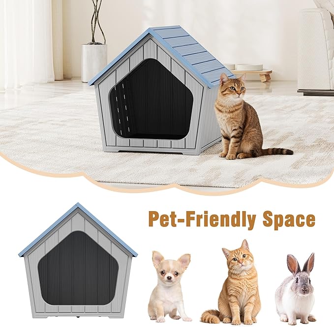 Multi-use Cat Litter Box Enclosure with Spacious Door, Plastic Hidden Litter Box & Cat Bed with Hidden Air Hole, Cabin-Style Cat House Suitable for Warm Outdoor and Indoor Use, Blue