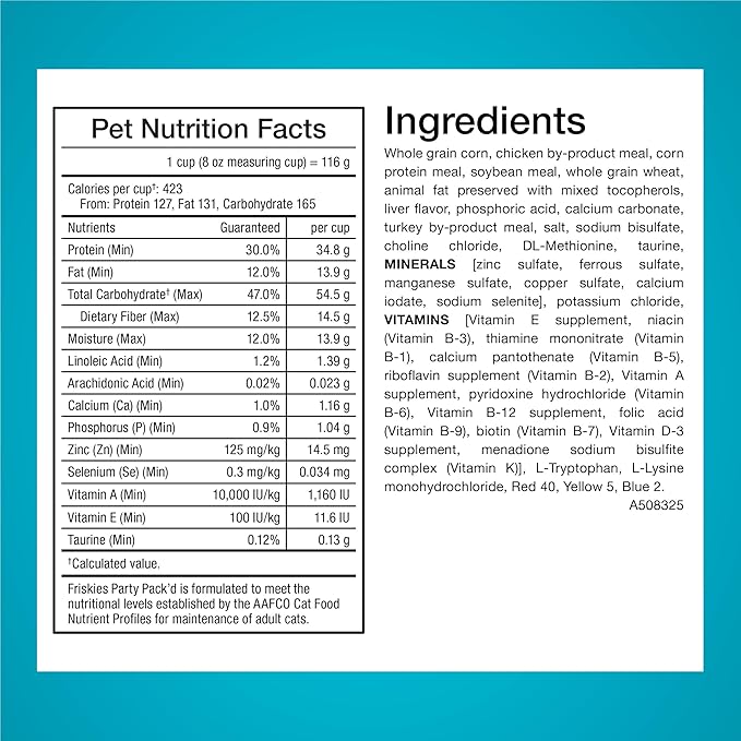 Friskies Purina Party Pack’d with Flavors of Chicken, Liver and Turkey Crunchy Dry Cat Food - 3 lb. Bag (Pack of 4)