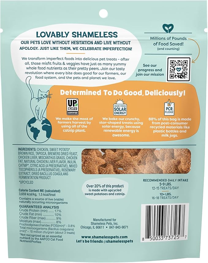 Shameless Pets Crunchy Cat Treats - Catnip Treats for Cats with Digestive Support, Kitten Treats with Real Ingredients, Natural & Healthy Flavored Feline Snacks - Catnip N Chill Chicken Liver, 1-pk