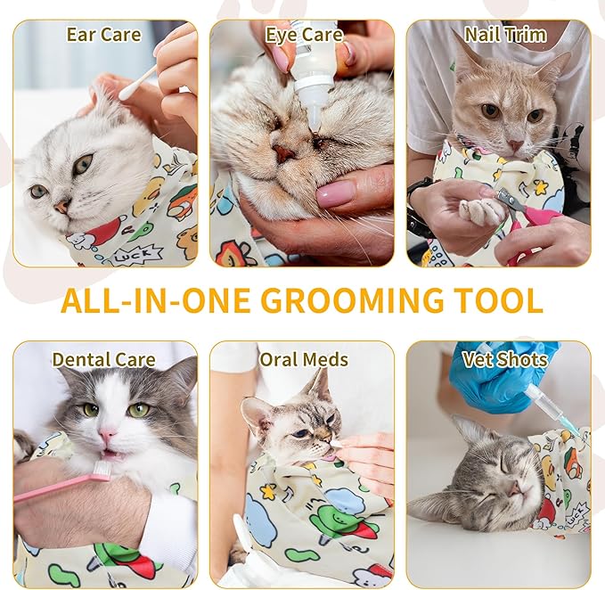 Cat Wrap, Soft and Comfortable Cat Wrap for Cutting Nails, Multifunctional Grooming Wrap for Stress-Free Nail Trimming, Yellow S-17.7inch (Within 5lbs)