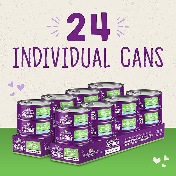 Stella & Chewy's Carnivore Cravings Purrfect Paté - Premium Grain-Free Wet Cat Food - Duck & Chicken Recipe - High Protein with Bone Broth - Perfect for Picky Eaters - 2.8oz Cans (24 Pack)