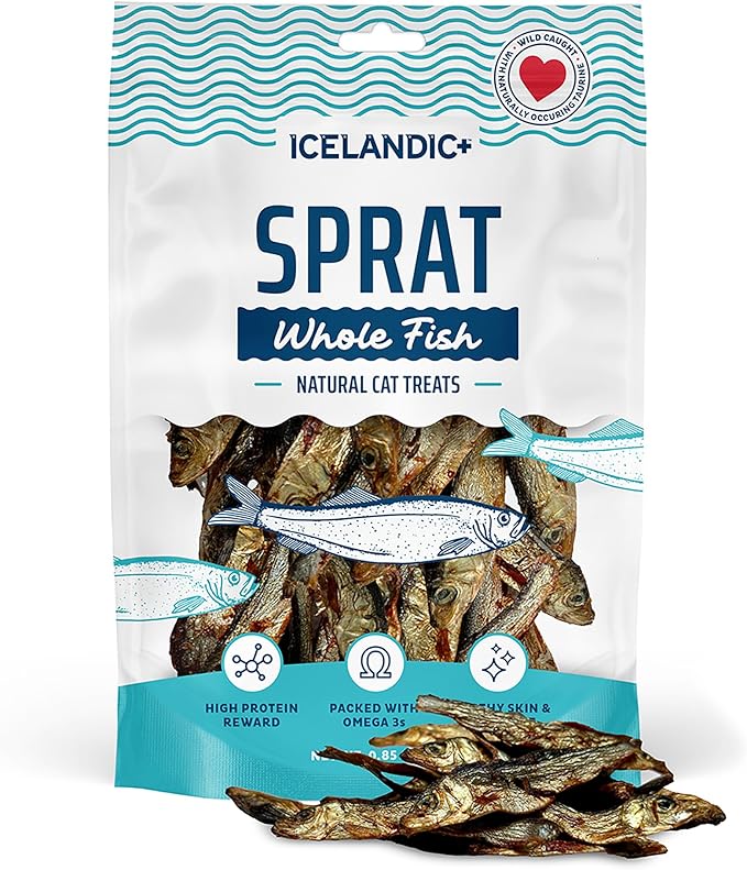 Icelandic+ Whole Fish: Sprat - 0.85oz Bag - Cat Treats, Wild- Caught, 2.5-3" Crunchy Air-Dried Pet Snacks, Single Ingredient, Just Fish-Nothing Else (Pack of 2)