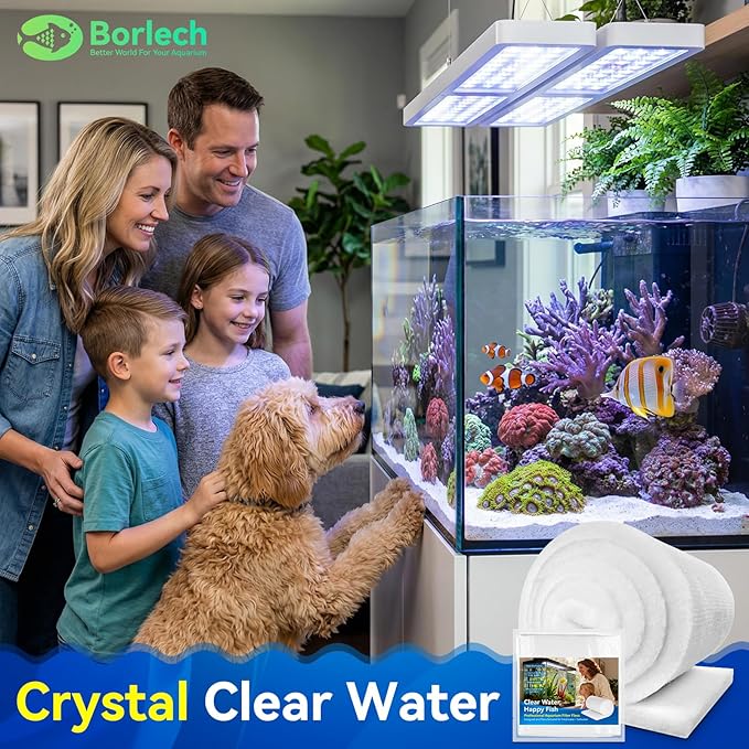 Borlech Aquarium Filter Floss Pad - Mechanical & Polishing Polyester Media for Fish Tank Filters, Ultra-Clear Water in No Time, 3/4" Thick (78.8” x 11.8”) 2 Pack