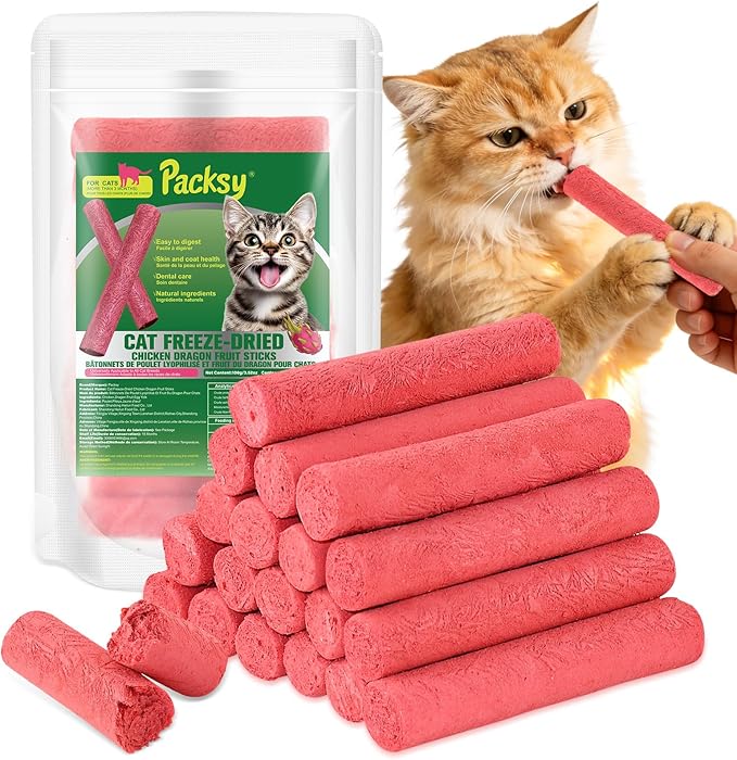 50g/1.75oz Freeze-Dried Chicken&Dragon Fruit Cat Treats,Grain-Free,High-Protein Snack Sticks for Picky Cats,Delicious&Nutritious Healthy Treats