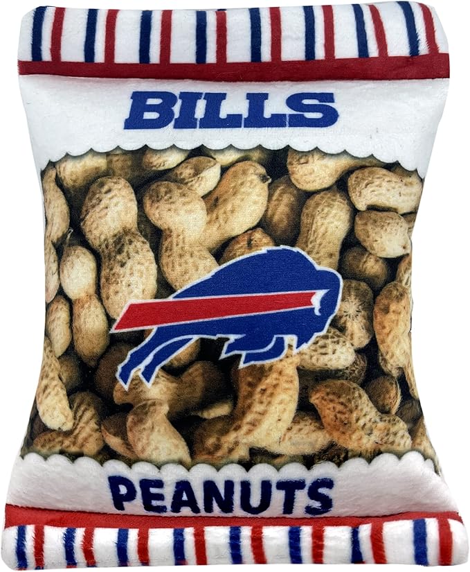 NFL Buffalo Bills Crinkle FINE Plush Dog & CAT Squeak Toy - Cutest Stadium Peanuts Snack Plush Toy for Dogs & Cats with Inner Squeaker & Beautiful Baseball Team Name/Logo