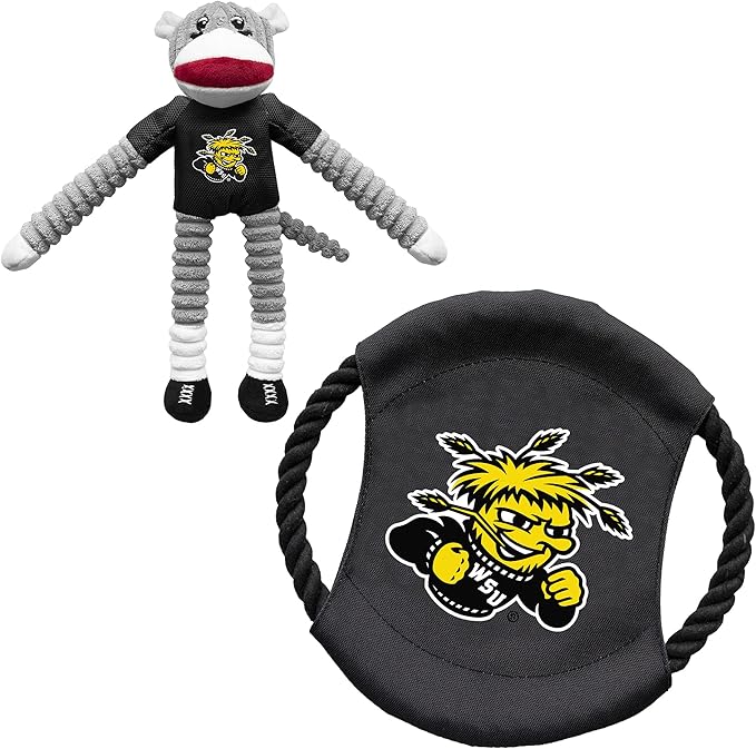 Littlearth NCAA Unisex NCAA Sock Monkey and Flying Disc Pet Toy Combo Set