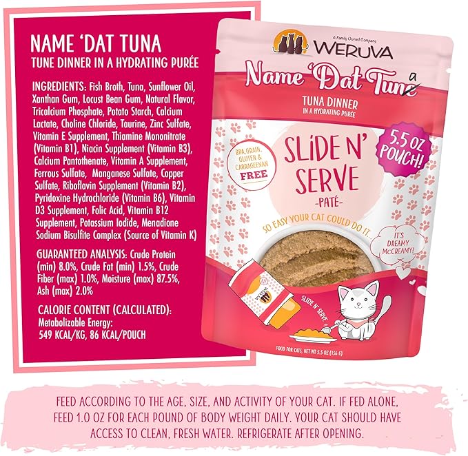 Weruva Wet Cat Food, Name Dat Tuna with Tuna Pate, 5.5oz Slide N Serve Pouch, Pack of 12