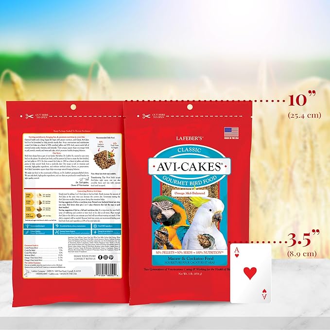 LAFEBER'S Classic Avi-Cakes Pet Bird Food, Made with Non-GMO and Human-Grade Ingredients, for Macaws & Cockatoos (1 Ib Pack of 2)
