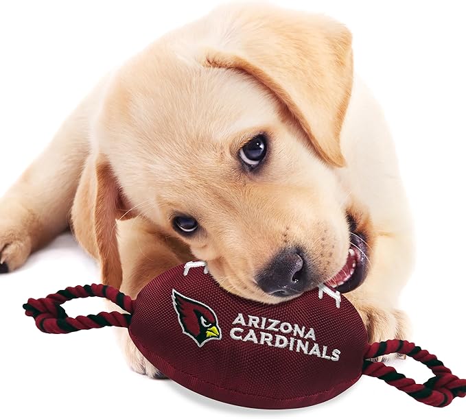 Pets First NFL Arizona Cardinals Football Dog Toy, Tough Quality Nylon Materials, Strong Pull Ropes, Inner Squeaker, NFL Team Color