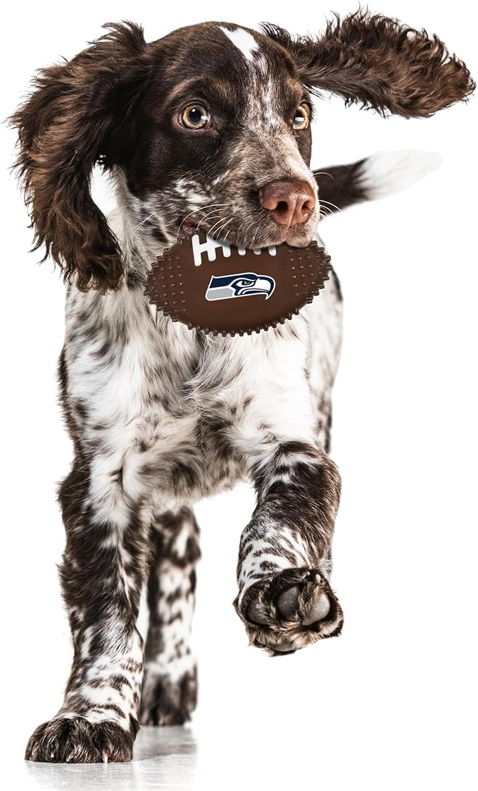 NFL Seattle Seahawks Mega- Chew Hard Nylon Bacon-Flavored Dog Bone Football Chew Toy Interactive Tasty Fun Dog Chewy Toys Indestructible Strong Durable Tough Pet Biting Playtoy for Aggressive Chewers