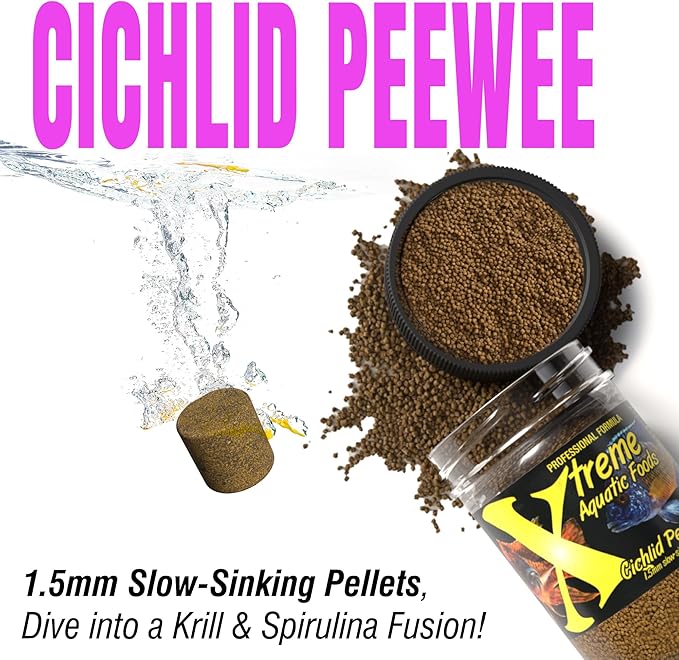 Xtreme Cichlid Peewee 1.5 mm Pellets - Proven Nutrition for Cichlids - Balanced Amino Acids, Boost Immune & Digestive Health, Color & Energy, Max Protein Freshwater Fish Food – USA Farm Grown (10oz)
