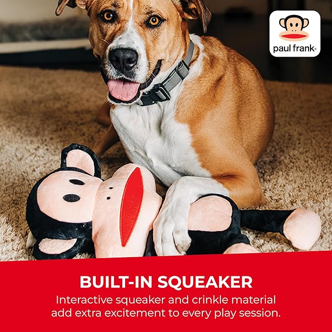Multipet Paul Frank's Julius The Monkey Dog Plush Toy - Squeaky Toy for All Dogs - Extra Soft Plush - Stuffed Animal for Cuddling & Playing (10")