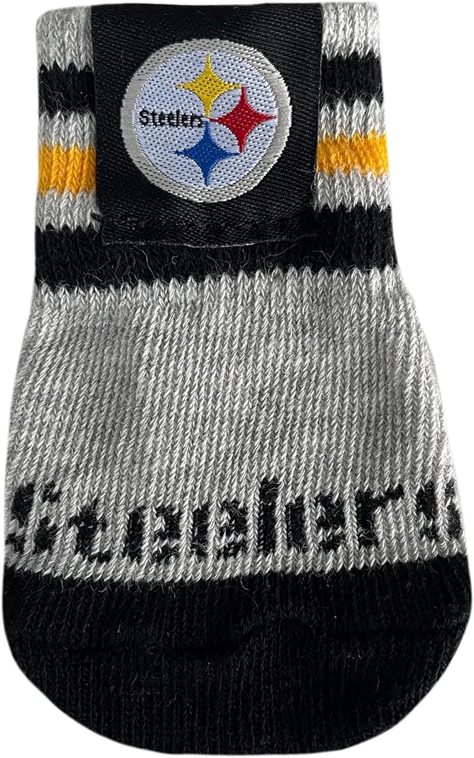 NFL Pittsburgh Steelers Anti Slip Dog Socks with Elastic Ribbed Top, Size Medium/Large. Indoor/Outdoor Socks, Best Dog Paw Protector, 2 Pairs, Cool Puppy Supplies with NFL Logo of Steelers Team