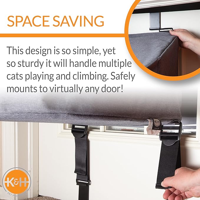 K&H Pet Products Hangin Cat Tree Condo 3 Level Door Mounted Cat Furniture, Space Saving, Mesh Level, Peep Holes, Interconnecting Levels, Collapsible, Tool-Free Assembly - Gray - Fits Doors <80in H