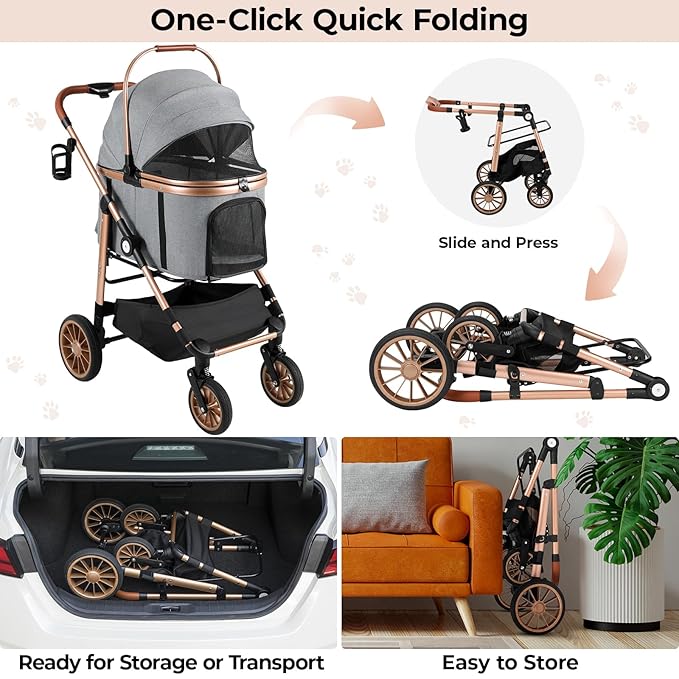MAMIZO Pet Stroller for Medium Dogs Cats Up to 55 lbs, All-Terrain 3-in-1 Dog Stroller with Detachable Carrier, Rubber Wheels, One-Click Folding, Storage Basket & Cup Holder, for Senior Dogs & Cats