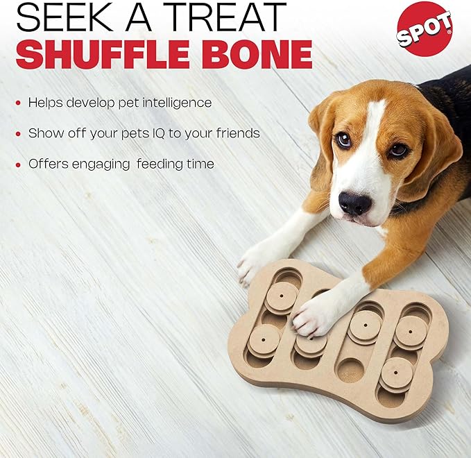 SPOT Interactive Seek-A-Treat Shuffle Bone Dog Toy Puzzle | Dog Treat Reward Toy Improves Your Dog's IQ | Specially Designed for Training Treats
