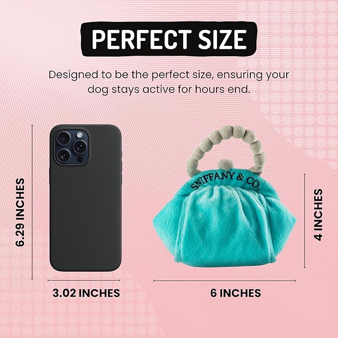 Diggin Designs Sniffany & Co Squeaky Plush Dog Toy Purse | Luxury-Inspired Parody Designer Handbag with Built-in Squeaker, Soft Plush Fashion Dog Toy – Haute Couture Purses & Handbags
