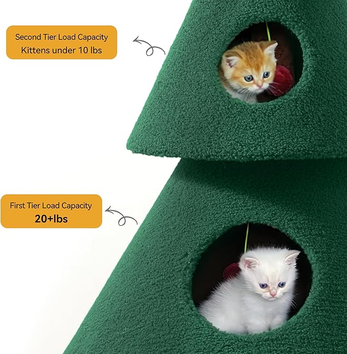 DWVO 60" Christmas Cat Houses for Indoor Cats, Christmas Cat Tree Tower with 2 Cozy Houses, Kitty Furniture with Teaser Plaything for Christmas Decoration