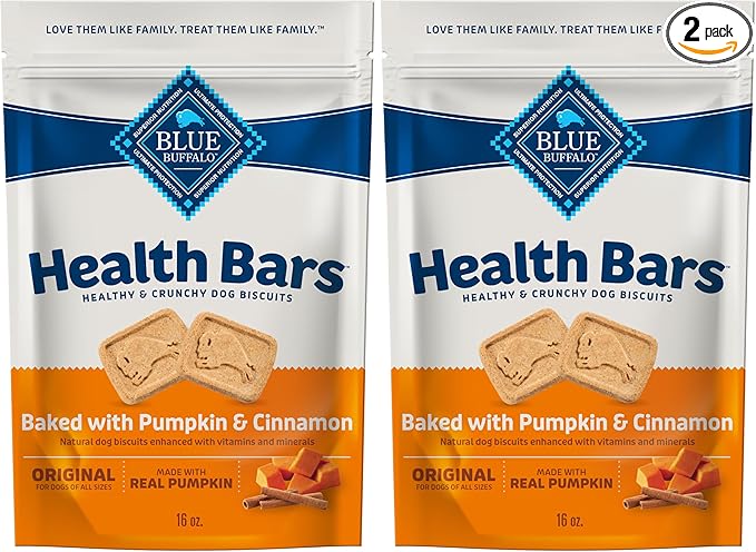 Blue Buffalo Health Bars Crunchy Dog Biscuits, Oven-Baked with Natural Ingredients, Pumpkin & Cinnamon, 16-oz Bag (Pack of 2)