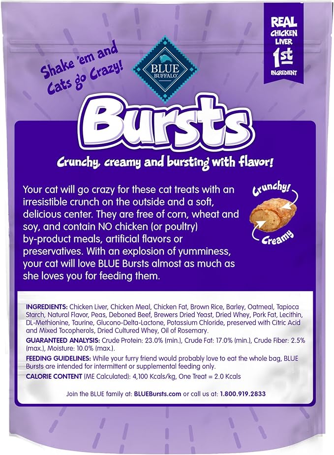 Blue Buffalo Bursts Crunchy & Creamy Cat Treats, Great for Training, Delish Liver & Beef, 5-oz Bag