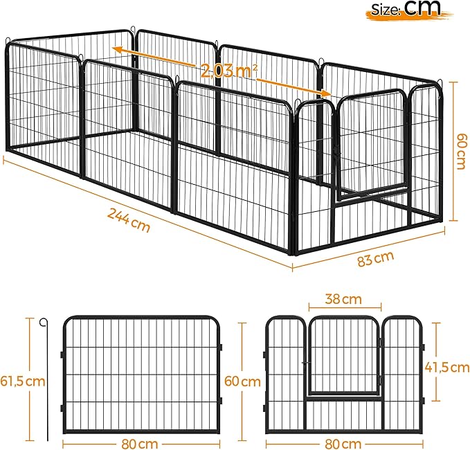 Dog Cage Dog Playpen, 8 Panels, 80 x 60 cm, Folding Fence for Puppies, Small Animals, Outdoor, Indoor