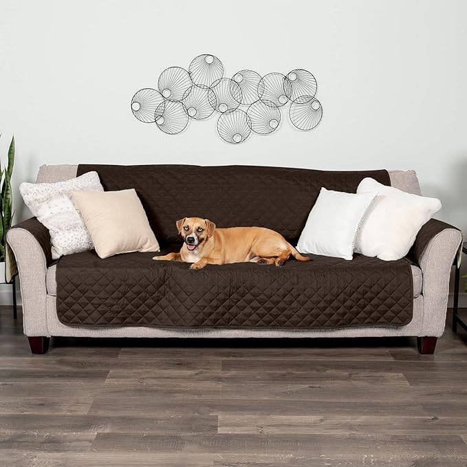 Furhaven Water-Resistant & Reversible Large Sofa/Couch Cover Protector for Dogs, Cats, & Children - Two-Tone Pinsonic Quilted Living Room Furniture Cover - Espresso/Clay, Large Sofa