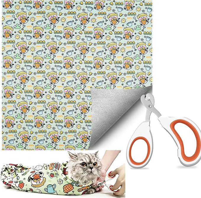 Cat Wrap for Cutting Nails, Self-Adhesive Cat Grooming Wrap Anti-Escape Anti-Scratch Calming Cat Swaddle Wrap for Nail Clipping, Medicine, Ear Cleaning, Multifuctional Pet Tool for Cat-Owner, Vet