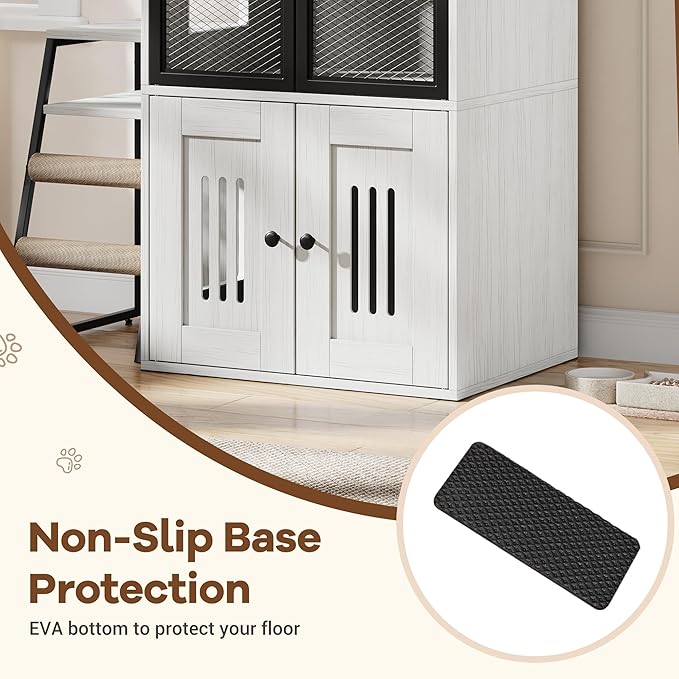 GarveeLife Cat Litter Box Enclosure with Doors, Double Cat House with Storage Space, Enclosed Litter Box Furniture with Ladder, Retro White