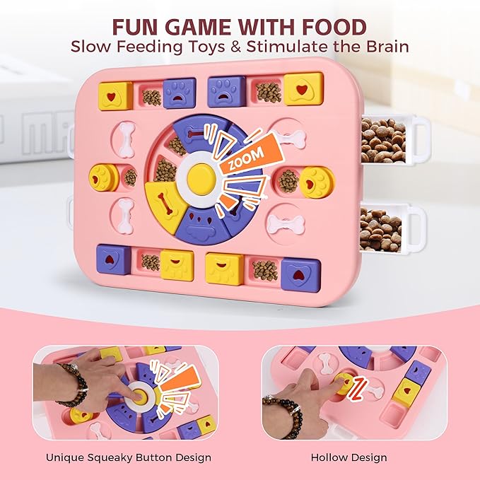 Puzzle Toys for Dogs &Cats,Treat Dispensing Dog Puzzle Toys for IQ Training and Brain Stimulation, Dog Enrichment Toys & Cat Puzzle Toy to Prevent Boredom and Overeating (L-Level4-Pink)